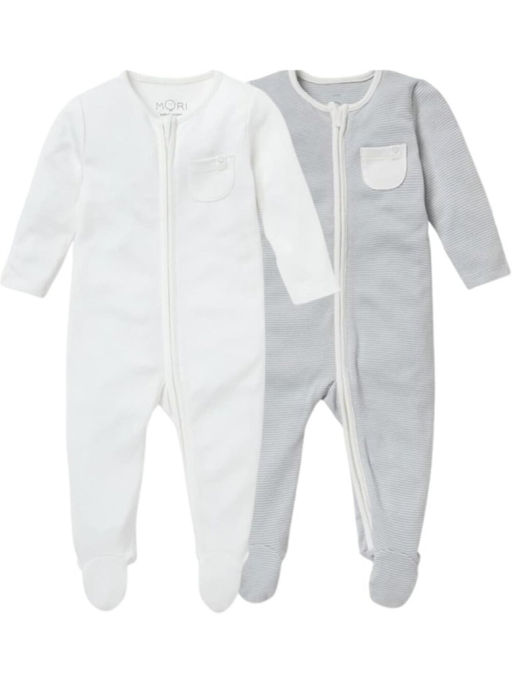 Cozy Unisex Baby Pajamas Bundle – 2-Pack Footed Jumpsuits, White & Blue Stripe